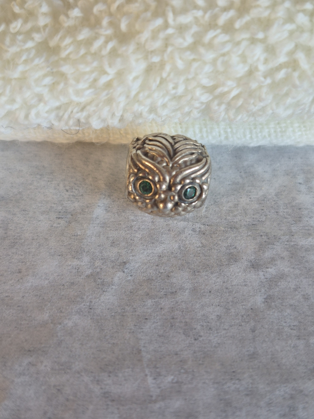 Pandora Silver Owl Ring with Green Eyes